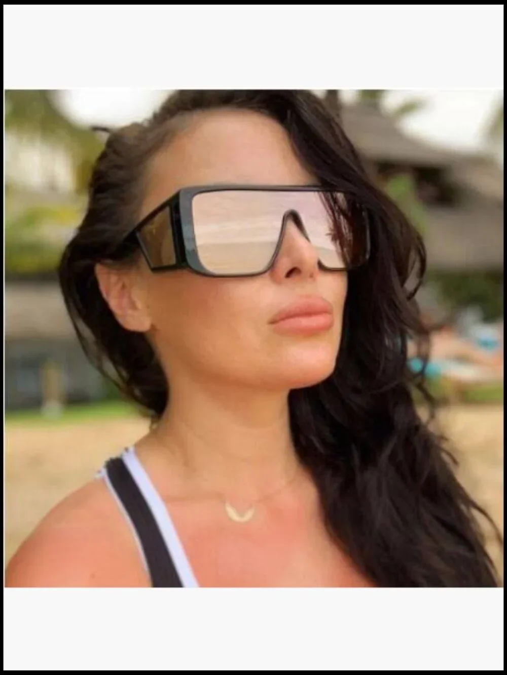 Rectangle Oversized Shield Sunglasses Futuristic Flat Top One Piece